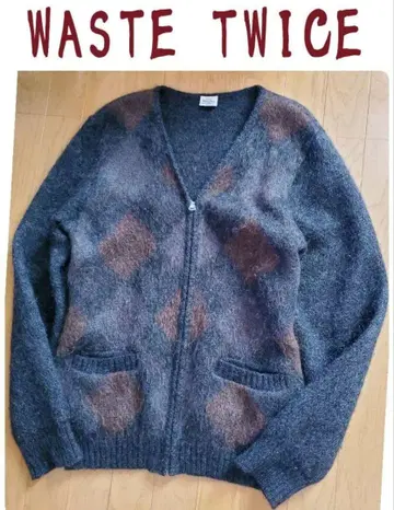 WASTE TWICE 아가일 지퍼 가디건 40