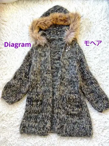 Diagram 모헤어 후드 부착 니트 코트 가디건 복슬복슬 보송보송