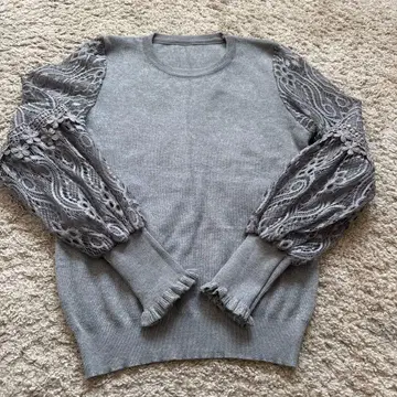 그레이 레이스 니트 스웨터 M 새상품급 오피스 캐주얼 상의 멋짐