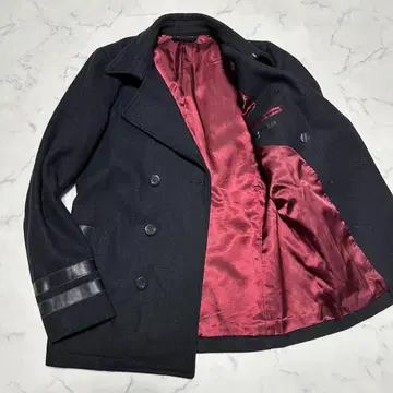 새상품급 노아이디 NO ID. 가죽 절개 P코트 블랙 레드 2