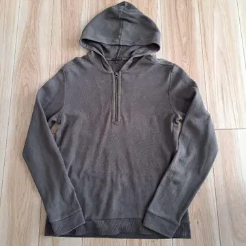 띠어리 세오리 하프 지퍼 후드티 긴팔 그레이 후드 부착
