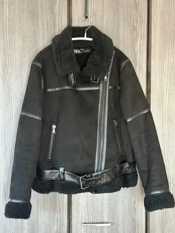 ZARA 라이더 자켓 L 페이크 무스탕 더블 보아 블랙