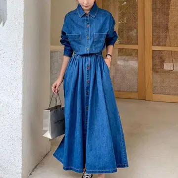 L 데님풍 원피스 성숙/러블리 루즈핏 실루엣 외출 코디