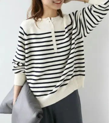 저널 스탠다드 리룸 코튼 패널 보더 니트 풀오버