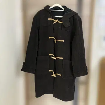 다크 그레이 더플 코트 후드 부착