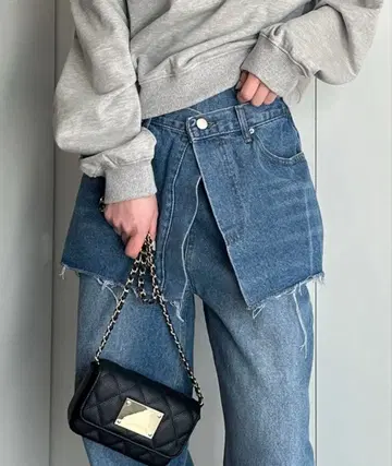 데님 팬츠 M 새상품 라이트 블루 레이어드 스타일 데님 스커트