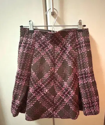 스나이델 핑크 브라운 체크 미니 스커트