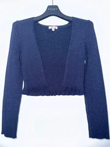 토카 볼레로 네이비 라메 프릴 밑단 리브 니트 실크