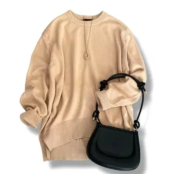 새상품급 드로어 니트 하이 게이지 크루넥 캐시미어 혼방 1