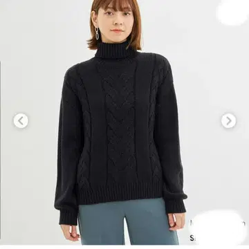 GU 케이블 터틀넥 스웨터 M 네이비