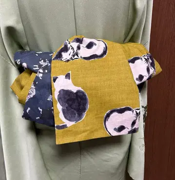 어른용 병코대, 먹 그림풍 고양이 패턴, 리버서블 긴 길이