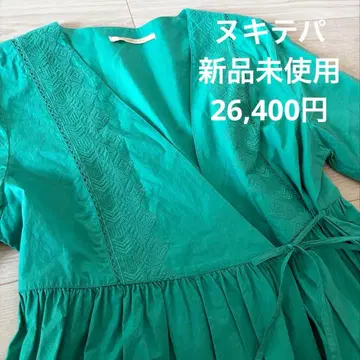 [ 새상품 ] 누키테파 그린 랩 드레스 코튼 100%