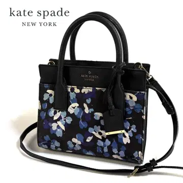 [ 새상품급 ] 케이트 스페이드 캔버스 가죽 핸드백 사선 꽃무늬 블루