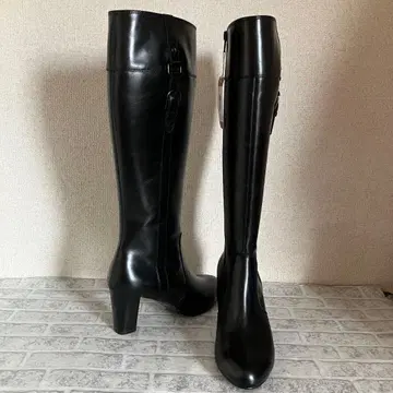 새상품 unity 롱 부츠 사이드 지퍼 24cm 블랙 천연 가죽