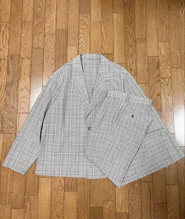 BEAMS 셋업 그레이 시어서커 원단 체크 M