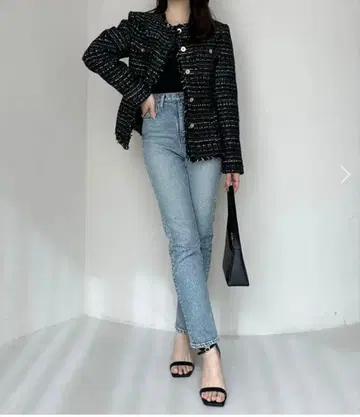 트위드 노카라 형태 자켓 M 사이즈