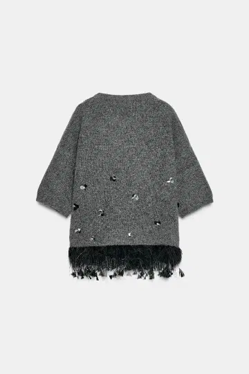 ZARA 스팽글 페더 트리밍 니트 스웨터
