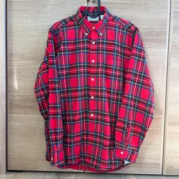 [ USA 제조 ] L.L.Bean 레드 체크 플란넬 셔츠 100% 코튼