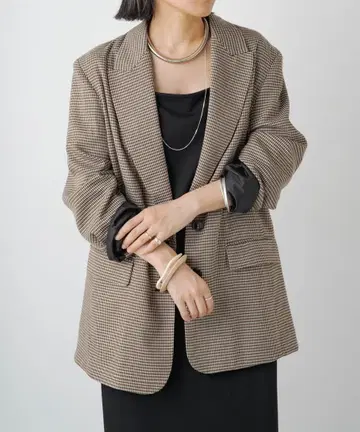 omekashi 오메카시 파워숄더 테일러드 자켓 체크