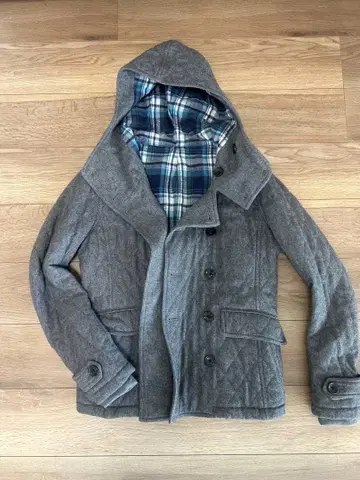 [ 안감 체크 무늬 ] SHIPS JET BLUE 퀼팅 피 코트 더블