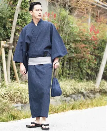 남성용 유카타 세트 다크 네이비 6점 세트