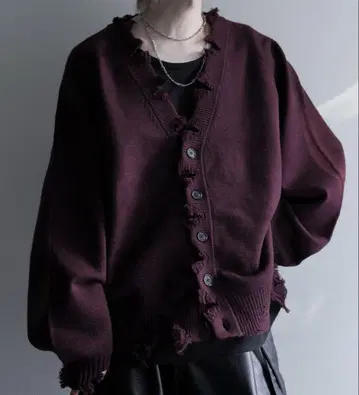 [cussil/쿠실] 더블 자카드 루즈 실루엣 데미지 가디건