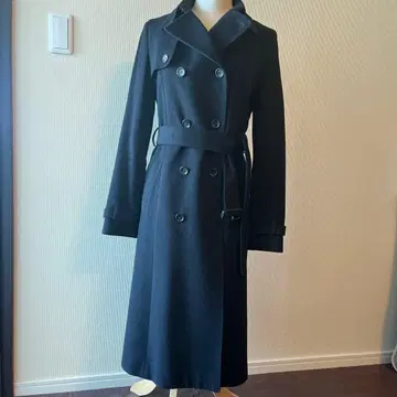 아나이 캐시미어 100 블랙 더블 브레스트 트렌치코트