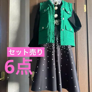 여성용 묶음 판매 6점 트위드 베스트 볼륨 스커트 블라우스 벨트 브로치