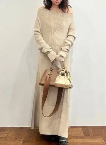 mila owen 오프숄더 롱 리브 니트 원피스