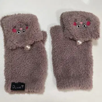 Rune 고양이 얼굴 자수 플리스 장갑