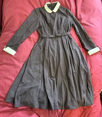 fint 차콜 그레이 울 벨트 긴팔 원피스