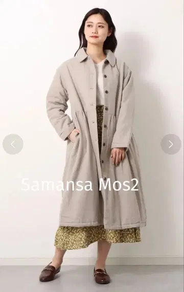 사만사 모스모스 카라 달린 개더 코트 충전솜 베이지