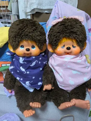 초대 몬치치 L 사이즈 2체 세트 약 45cm 파란 눈 쇼와 레트로