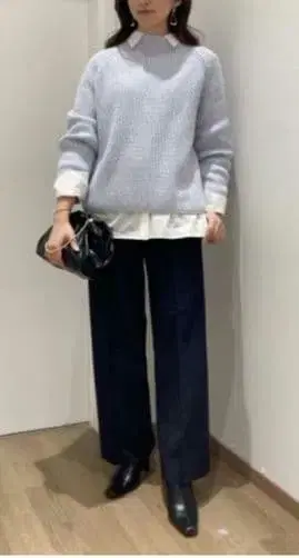 플라스테 와이드 팬츠 울 블렌드 웜 리저브 네이비