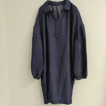 DA BOCHE 다크 블루 긴팔 튜닉 데님풍 광택 있음 빅