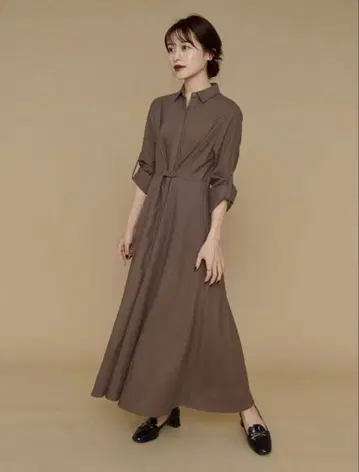 L'Or waist tuck shirt dress 카키 셔츠 원피스
