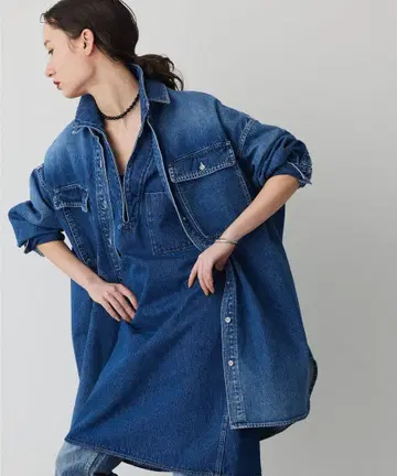 Whim Gazette [ 인플루언서 콜라보 ] 자수 데님 셔츠 새상품급