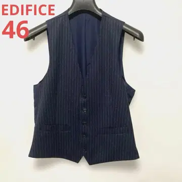EDIFICE 울 수트 베스트 네이비 화이트 스트라이프 46 M 사이즈