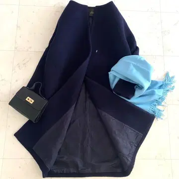 새상품급 Liesse 리에스 모헤어 알파카 혼방 샤기 코트 노카라 네이비