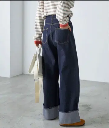 와이드 스트레이트 턴백 데님 팬츠