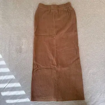 리브 편직 브라운 롱 스커트