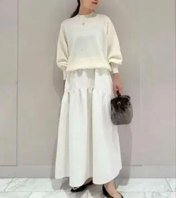 [ 새상품 ] BALLSEY 페이즐리 마틀라세 개더 롱 스커트 화이트 M