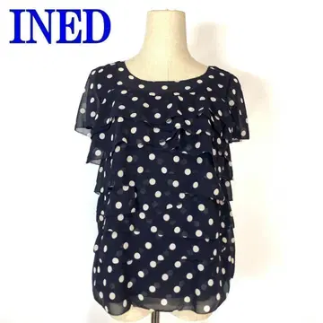 INED 이네드 도트 프릴 티어드 블라우스 네이비 9 C7253