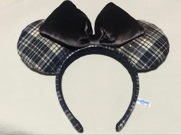 디즈니 머리띠 체크 무늬 브라운 미니