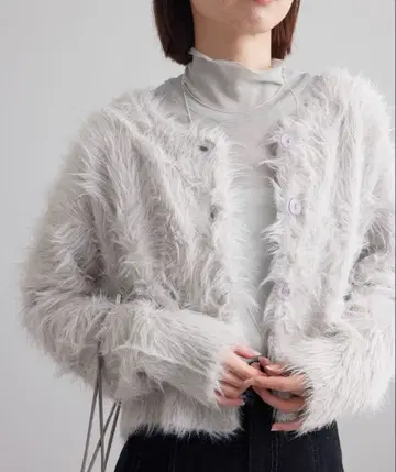 mystic 샤기 숏 가디건 그레이