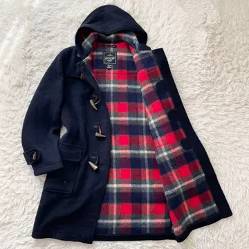 XL 사이즈 영국제 Gloverall 롱 더플 코트 체크 네이비