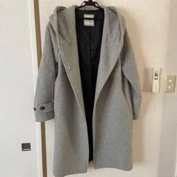 JEANASIS 후드 부착 그레이 울 코트 F