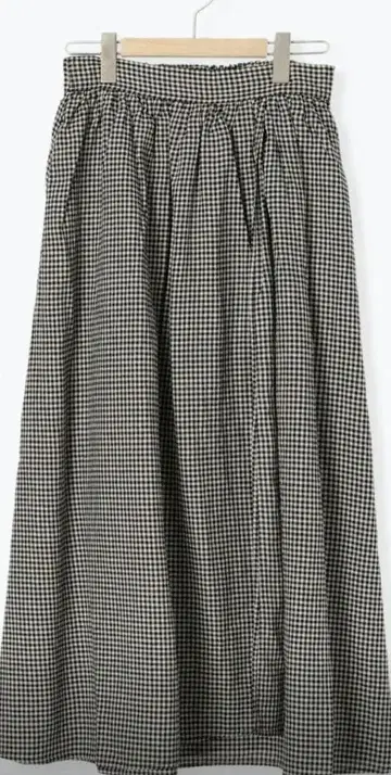 사만사 모스모스 크로스 린넨 랩 스타일 체크 무늬 플레어 스커트