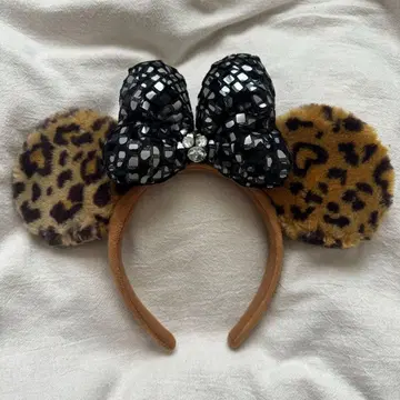 레오파드 무늬 머리띠 스팽글 리본