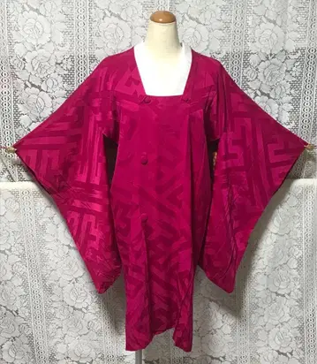 앤티크 레트로 도행 코트 세미롱 순수 실크 원단 패턴 있음 A581